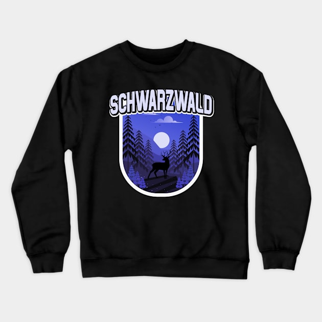 Schwarzwald Illustration Wald Bäume Hirsch Crewneck Sweatshirt by Foxxy Merch